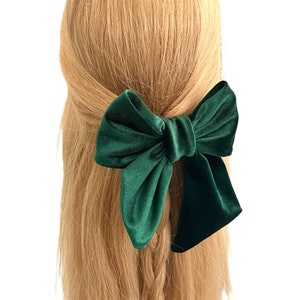 Vintage Dark Green Velvet Hair Coquette Bow for Women Handmade Retro Barrette Clip Classic 50s Style Hair Accessory Elegant Forest Green