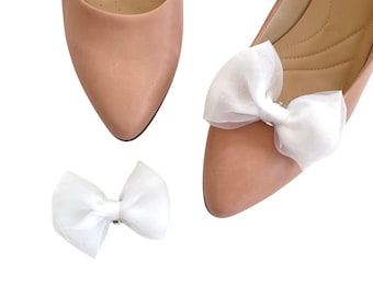 Petites pinces à chaussures avec noeud en organza blanc pour mariée, pinces à chaussures de mariée blanches, pinces à chaussures avec noeud pour baskets de mariée accessoire talons croco