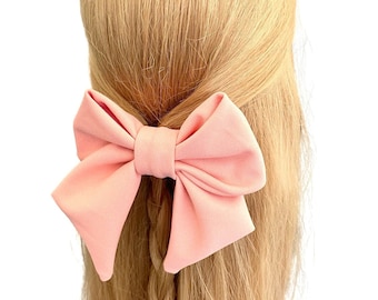 Pink coquette hair bow Oversized salmon pink fabric hair bow barrette clip for women Pink Girls hair bow Sailor bow Party hair clip