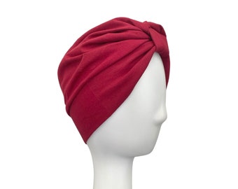 Maroon Red Women's Full Head Turban, Plain Knot Turban Hat for Women, Soft Cotton Autumn Turban for Ladies, Hair Loss Turban Head Wrap