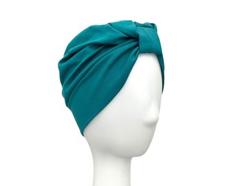 Turban for Women - colourful TEAL high quality handmade chemo HEADWEAR, hair loss women head accessories, front knot turban piece