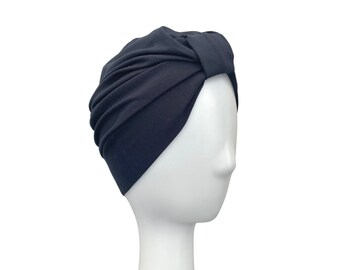 Plain Navy Chemo Turban Hat for Women, Dark Blue Women's Turban, Hair Care Turban, Sleep Cap, Knotted Jersey Hair Turban