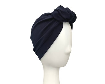 Turban for Women, Dark Blue Turban Hat, Front Knot Turban, Women's Hair Turban, Adult Everyday Turban, Fashion Head Turban, Pre-Tied Turban