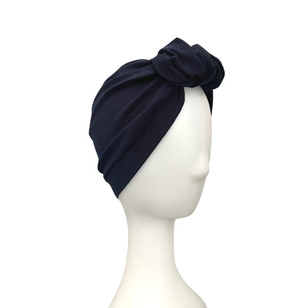 Turban for Women, Dark Blue Turban Hat, Front Knot Turban, Women's Hair Turban, Adult Everyday Turban, Fashion Head Turban, Pre-Tied Turban
