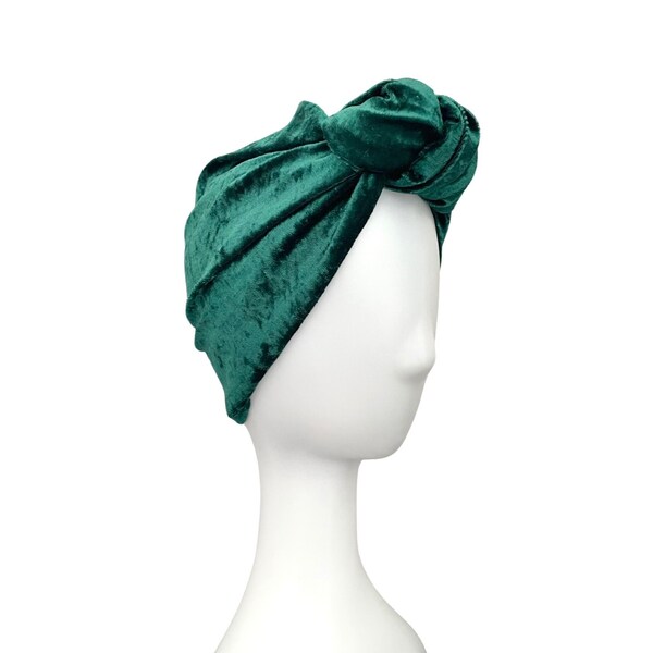 Green Velvet Turban Hat Elegant Soft Knot Vintage Hair Turban Head Wrap for Women