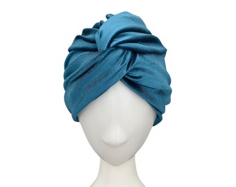 Petrol Blue 1940s Vintage Style Twist Turban Hat Soft Elastic Velvet Winter Head Wrap Headwear for Women Hair Loss Full Head Turban