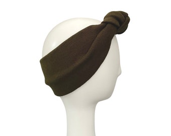 Ear Warmer Headband Olive Green Front Knot Rib Wool Earmuffs Warm Cozy Winter Headband