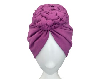 Turban for Women - Violet Vintage Style Braided Front Knot Cotton Turban Hat Breast Cancer Gift for a Friend Girlfriend