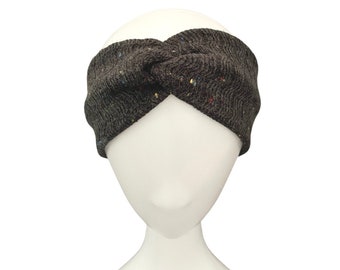 Grey Ear Warmer Headband Charcoal Speckled Soft Wool Winter Knit Headband Gift for Her