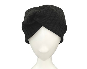 Winter Wool Knit Headband Black Wide Chunky Twist Ear Warmer Turban Head Wrap Headband