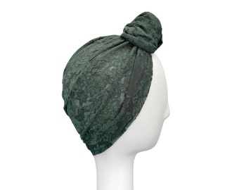 Dark Green Lace Turban for Women Summer Fashion Hair Turban Lightweight Lace Head Wrap Turban