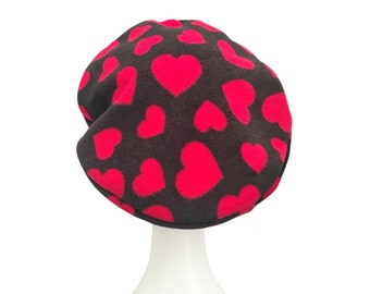 Black Vintage Style Beret Hat Valentines Day Hat with Hearts Fashion Fleece Beret Hat for Women Ladies