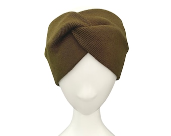 Olive green warm wide winter wool rib knit headband ear warmer for women Winter clothing