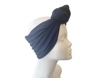 Navy Blue Headband Extra Wide Head Wrap for Women  Knotted Turban Headband Dark Blue Women's Headband