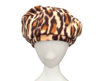 Leopard Print French Beret Hat Vintage Style Beret Soft Cozy Warm Fleece Beret Hat Gift for Her