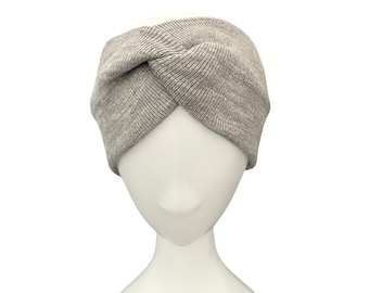 Grey Wide Winter Headband Wool Knit Soft Cozy Ear Warmer Twist Turban Headband for Women Gift for Her