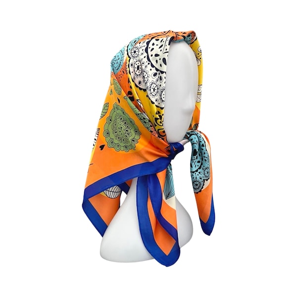 Vibrant Colourful Silk Feeling Square Satin Scarf 70cm Spring Neckerchief Shawl Wrap Hijab Female Hair Hand Wrist Foulard Bandana