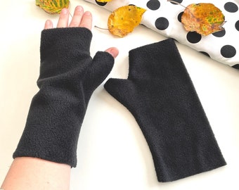 Black fingerless driving gloves Soft cosy winter fleece wrist warmer mittens Gift for women