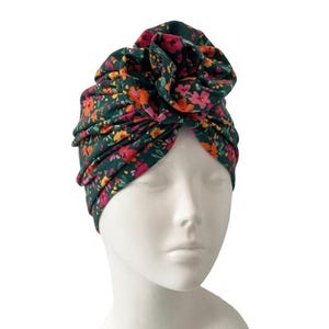 Floral Print Turban Hat for Women Green Soft Cotton Hair Loss Turban Women&#39;s Knotted Turban Cap Pre Tied Chemo Turban Head Scarf Alopecia