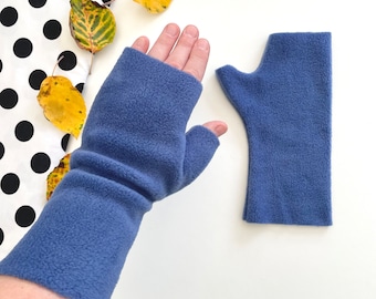 Fingerless denim blue fleece gloves for women Winter Arm Wrist Warmers Typing Gloves Gift for Women for Her