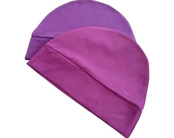 Snug Cotton Beanie Cap Hat for Hair Loss, Alopecia Chemo Beanie Hat, Gift for Men Women, Purple Colorful Cotton Beanie, Violet Beanie Hat