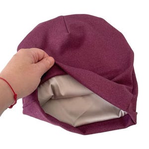 Satin Lined Beanie Hat Brushed Knit Jersey Unisex Sleep Cap 