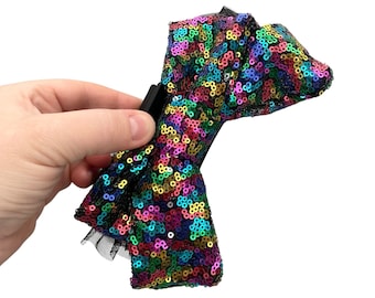 Rainbow sequin bow claw hair clip