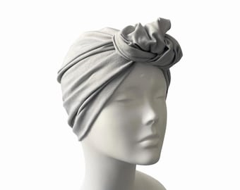 Grey Full Head Turban Cap Handmade Hair Loss Turban Hat Turban Hair Wrap Pre Tied Turban for Women Soft Cotton Cancer Turban Head Wrap