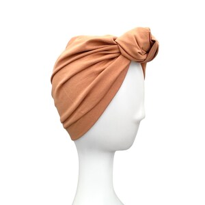 Turban for Women - Camel Beige Turban Hat, Cotton Hair Turban, Lightweight Front Knot Turban Hair Loss, Prettied Jersey Turban, Chemo Gift