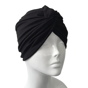 Turban Hat for Women Soft Black Jersey Twisted Alopecia Women&#39;s Turban Head Wrap Chemo Gift for Her Casual Retro Style Beanie Hat