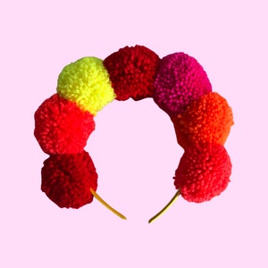 Pom Pom Headband Bright Neon Pom Pom Festival Headband Crown Pompom Party Headpiece Gift for Women and for Girls Bright Hair Accessories