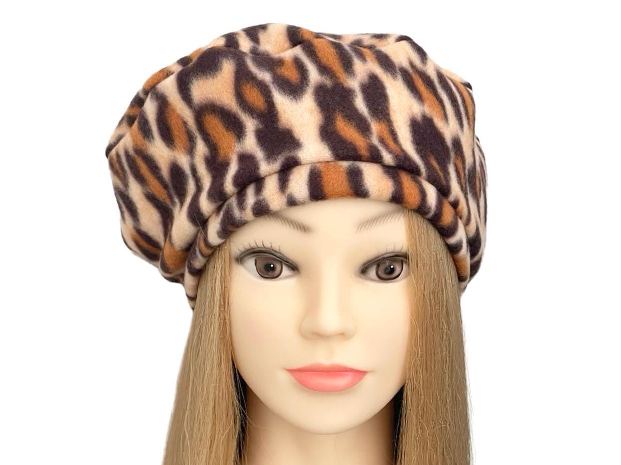 Leopard Print Fuzzy Beret