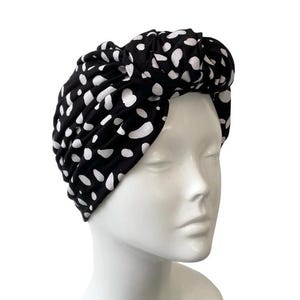 Turban for Women Black spotted pattern front knot turban head wrap hat Cotton fashion turban hat for hair loss Chemo gift for a friend
