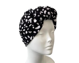 Turban for Women Black spotted pattern front knot turban head wrap hat Cotton fashion turban hat for hair loss Chemo gift for a friend