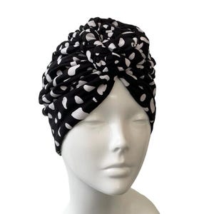 Turban Hat Black Droplet Print Chain Knot Turban for Women Handmade Stretchy Hair Turban Head Wrap for Ladies Ready To Wear Retro Head Scarf