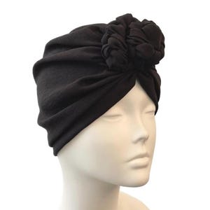 Turban Hat for Women Soft Black Crepe Jersey Chain Knot Alopecia Women&#39;s Turban Head Wrap Chemo Cap Gift for Her Casual Retro Style Scarf