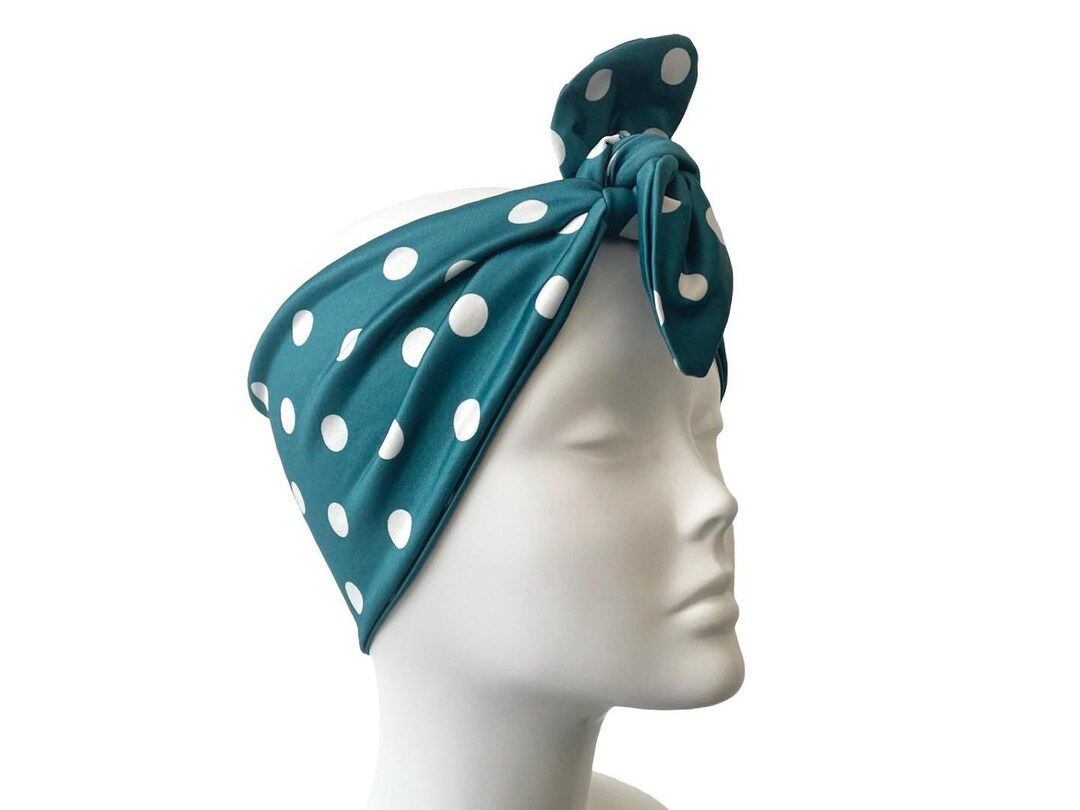 Teal Polka Dot Pin up Rockabilly Tie up Headband Scarf Bandana Hair ...