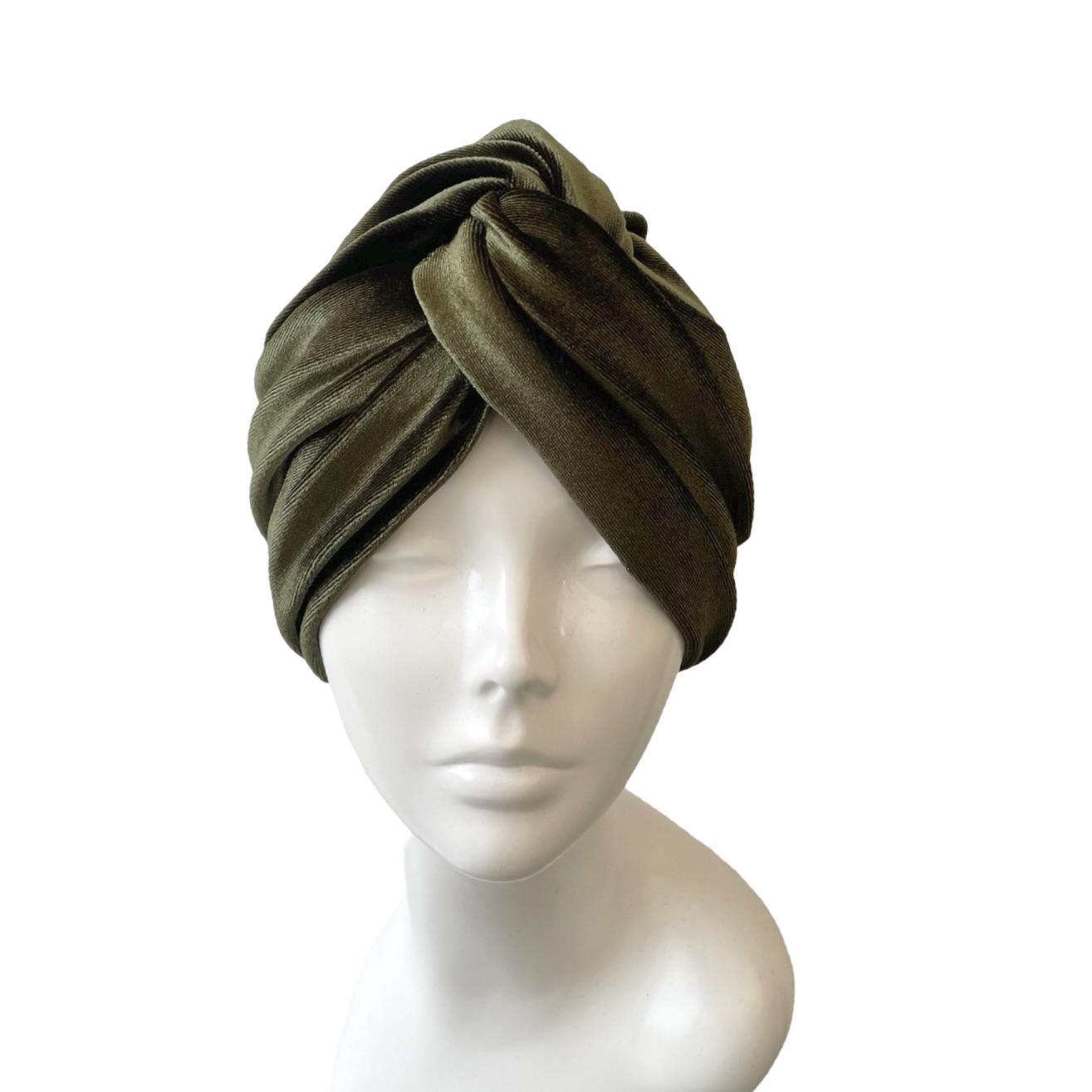 Olive Green Soft Velvet Turban Twist Head Wrap Comfy Luxury 