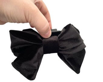 Black velvet bow claw hair clip, Large ribbon shaped hair grip for medium to thick hair types, Gift for her, Birthday present