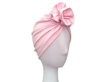 Pink Hair Loss Turban Hat for Women, Rosette Turban, Stretchy Cotton Full Turban, Jersey Hair Wrap, Chemo Turban, Women's Turban Hat