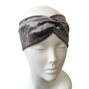 Silver Grey Velvet Headband: Twisted Boho Style, Handmade Hair Band