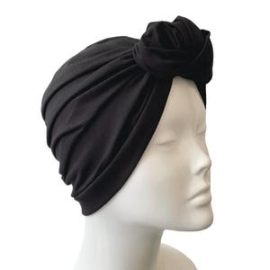 Black Cotton TURBAN HAT Stylish Turban Head Wrap Women&#39;s Hair Turban Hijab Top Knot Stretchy Full Head Turban Alopecia Headwrap