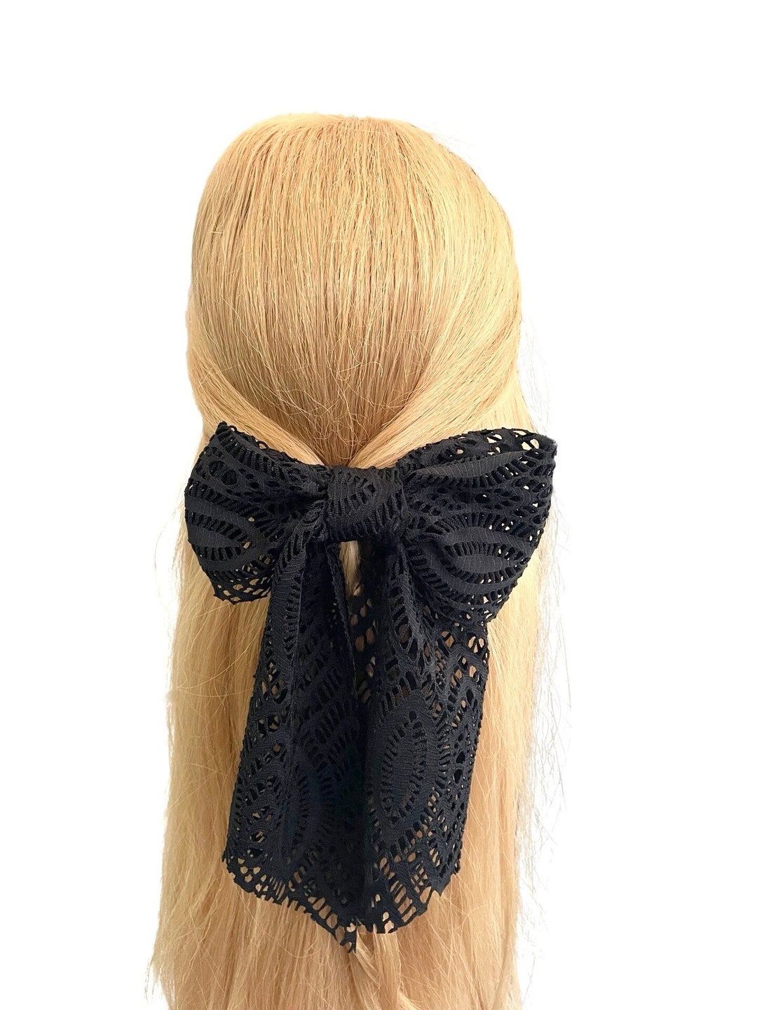 Black Lace Hair Bow French Barette Clip Etsy