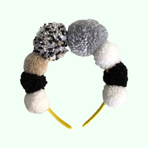 Monochrome Pompom Festival Headband Crown Pom Pom Party Headpiece Gift for Women and for Girls Handmade Yarn Hair Accessories