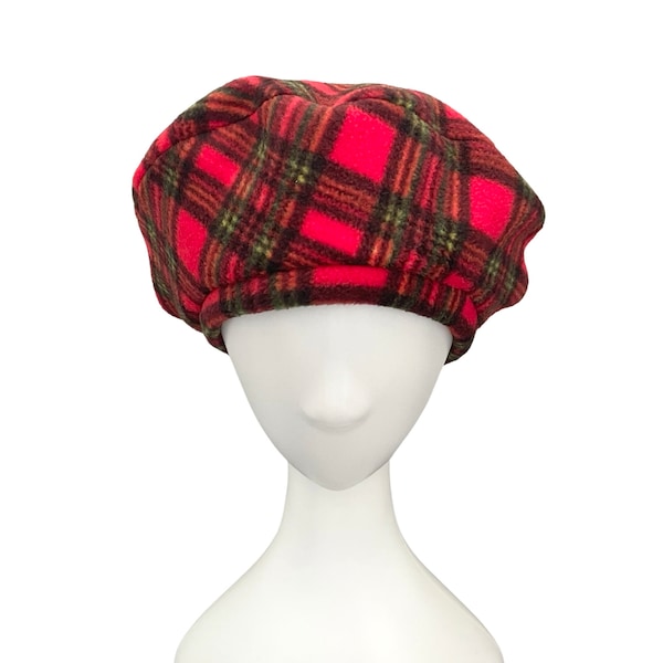 Bonnet béret français tartan rouge rétro polaire hiver béret béret pour femme dames automne chaud chapeaux