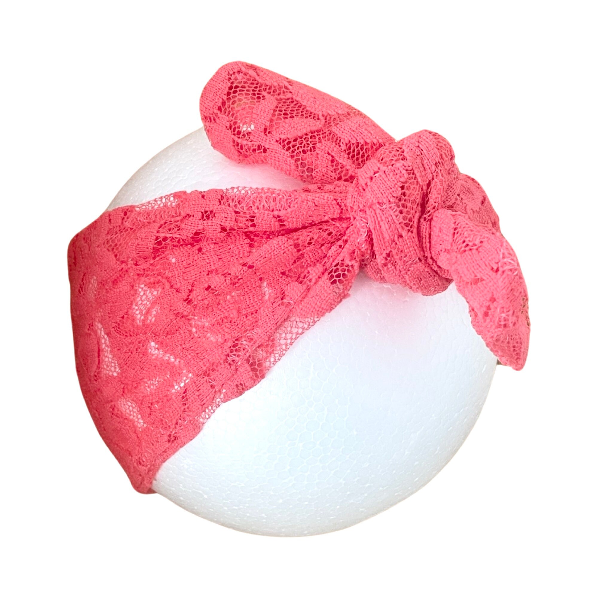 Baby Girl Pink Lace Self Tie Headband, Size 6 months to 3 years
