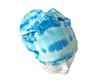 Slouchy Fall Beanie Hats Blue and White Tie Dye Alopecia Beanie Unisex Skull Cap Lightweight Chemo Hair Loss Beanie Hat for Women