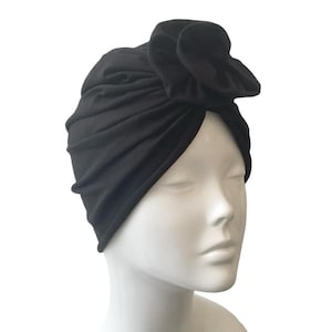 BLACK TURBAN HAT for Women, Handmade Stylish Alopecia Turban Head Wrap, Women&#39;s Hair Loss Hats, Chemo Cancer Head Wear Hair Wrap Head Scarf