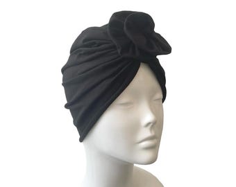 BLACK TURBAN HAT for Women, Handmade Stylish Alopecia Turban Head