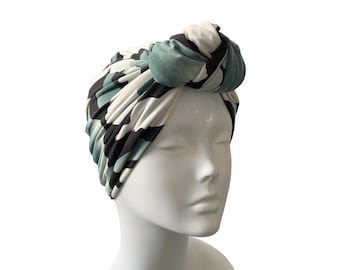 Turban Head Wrap Green White Women's Hair Turban Hat Jersey Hat for Ladies Front Knot Alopecia Chemo Turban Fashion Turban Women Cancer Gift